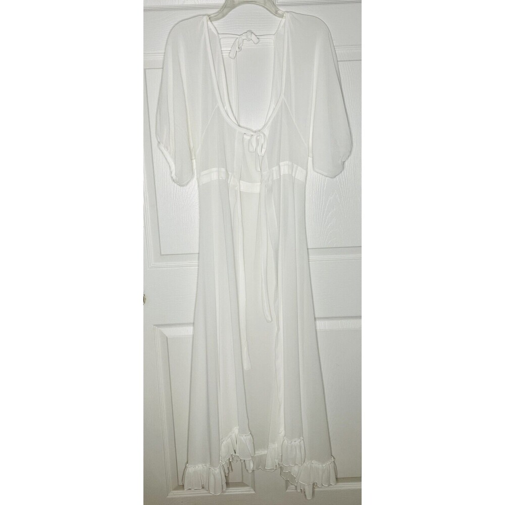 Womens Kimono Coverup 100% Sheer Polyester Size S/M White Tie Front